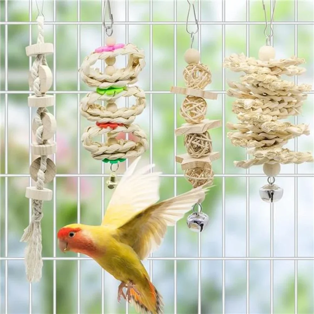 7 Packs Bird Parrot Swing Chewing Toys-Hanging Bell Bird Cage Toys for Parakeets